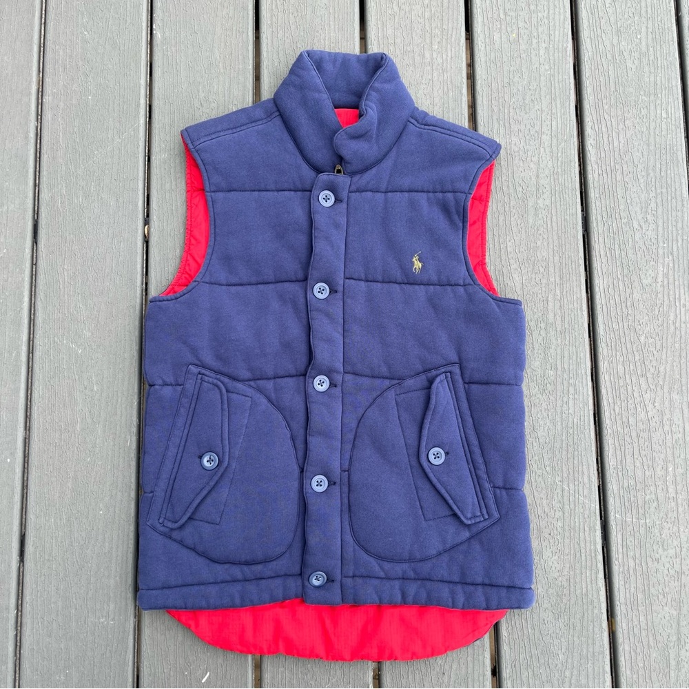 Vintage Polo Ralph Lauren Puffer Vest Men’s Medium Blue Button Front Talon Zip